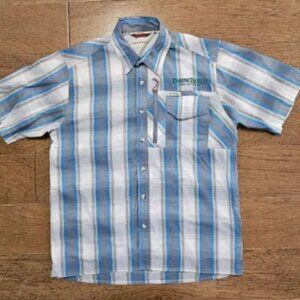 Simms Shirt Mens Medium Blue Button Down Plaid Short Sleeve Fishing Outdoors